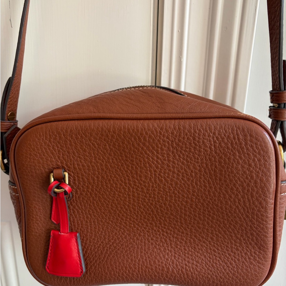 FLASH SALE!!! JCrew  Brown Pebbled Leather Crossbody Bag with Red Accent Tab